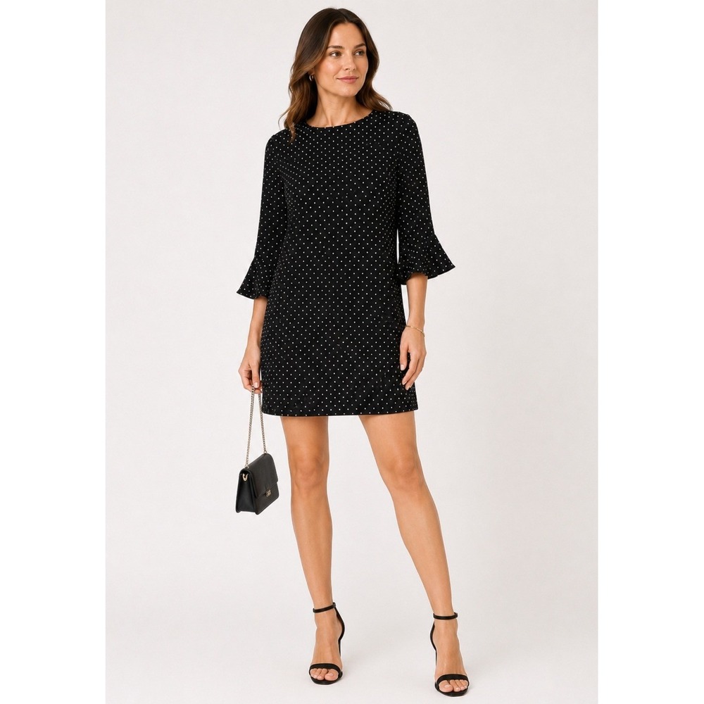 Old Navy Dress Womens S Black White Polka‎ Dot Bell Sleeve Back Zip
